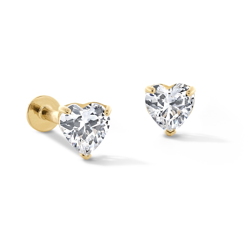 10K Gold CZ Heart Flat Back Studs
