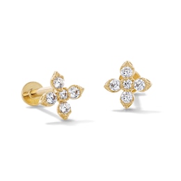 10K Gold CZ Clover Flat Back Studs