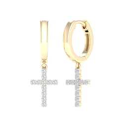 14K Gold Plated 1/6 CT. T.W. Lab-Grown Diamond Cross Drop Huggie Hoops