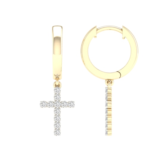 14K Gold Plated 1/6 CT. T.W. Lab-Grown Diamond Cross Drop Huggie Hoops
