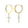 Thumbnail Image 3 of 14K Gold Plated 1/6 CT. T.W. Lab-Grown Diamond Cross Drop Huggie Hoops