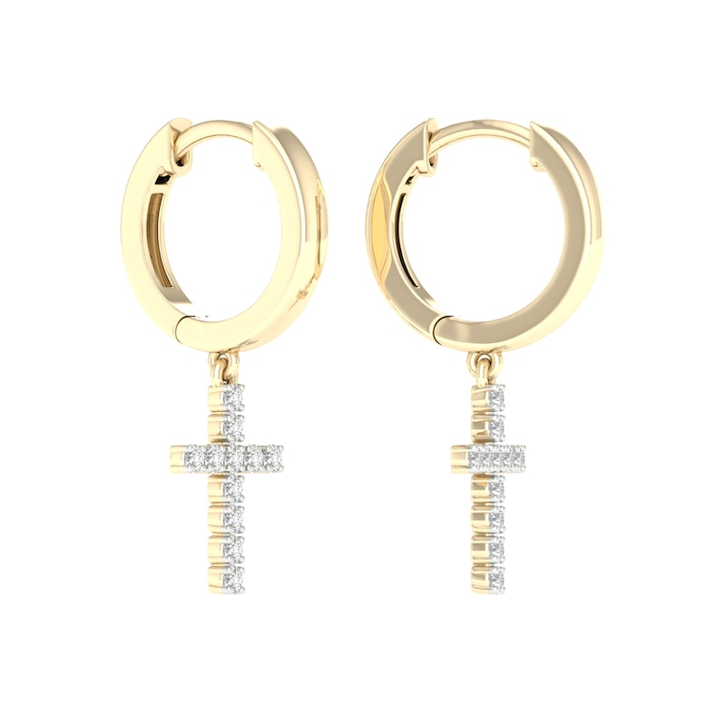 Main Image 3 of 14K Gold Plated 1/6 CT. T.W. Lab-Grown Diamond Cross Drop Huggie Hoops