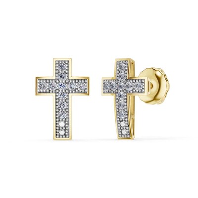 14K Gold Plated 1/10 CT. T.W. Lab-Grown Diamond Cross Studs