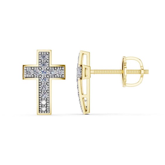 14K Gold Plated 1/10 CT. T.W. Lab-Grown Diamond Cross Studs