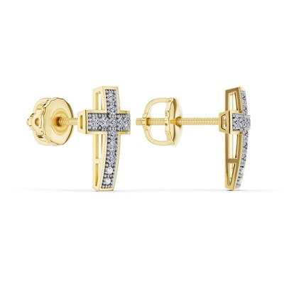 14K Gold Plated 1/10 CT. T.W. Lab-Grown Diamond Cross Studs