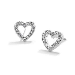 Sterling Silver 1/20 CT. T.W. Lab-Grown Diamond Heart Outline Studs
