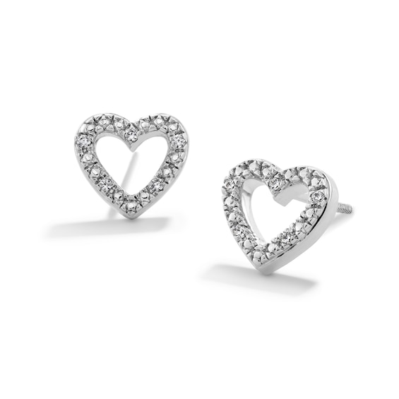 Sterling Silver 1/20 CT. T.W. Lab-Grown Diamond Heart Outline Studs