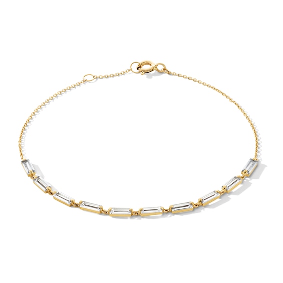 10K Solid Gold Baguette CZ Bracelet - 7.5"