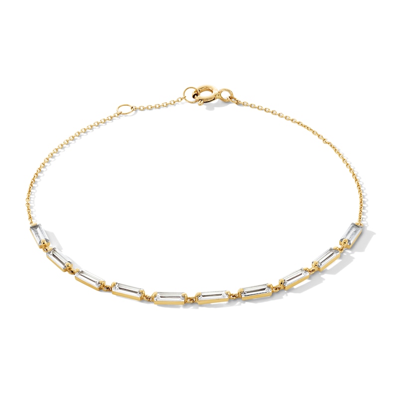 10K Solid Gold Baguette CZ Bracelet - 7.5"