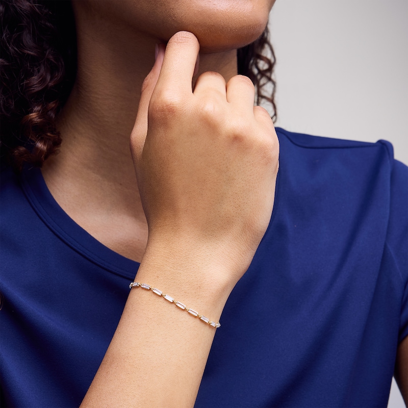 Main Image 2 of 10K Solid Gold Baguette CZ Bracelet - 7.5"