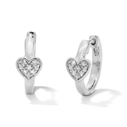 Sterling Silver 1/20 CT. T.W. Lab-Grown Diamond Cluster Heart Huggie Hoops