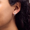 Thumbnail Image 2 of Sterling Silver 1/20 CT. T.W. Lab-Grown Diamond Cluster Heart Huggie Hoops