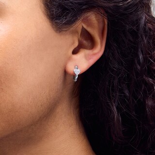 Sterling Silver 1/20 CT. T.W. Lab-Grown Diamond Cluster Heart Huggie Hoops