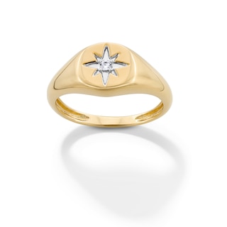 14K Gold Plated Lab-Grown Diamond Accent Star Signet Ring