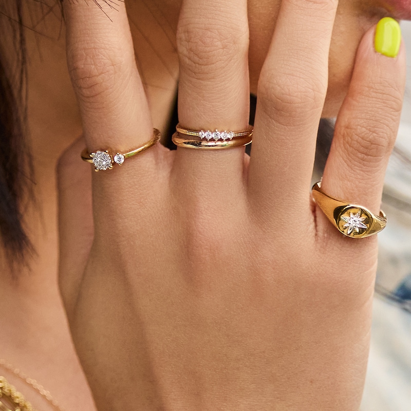 14K Gold Plated Lab-Grown Diamond Accent Star Signet Ring