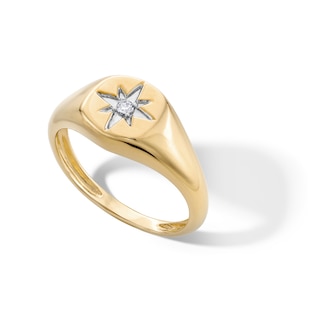 14K Gold Plated Lab-Grown Diamond Accent Star Signet Ring