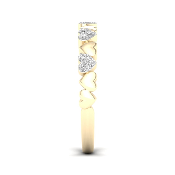 14K Gold Plated 1/8 CT. T.W. Lab-Grown Diamond Alternating Heart Ring