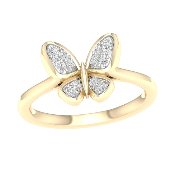14K Gold Plated 1/10 CT. T.W. Lab-Grown Diamond Butterfly Ring