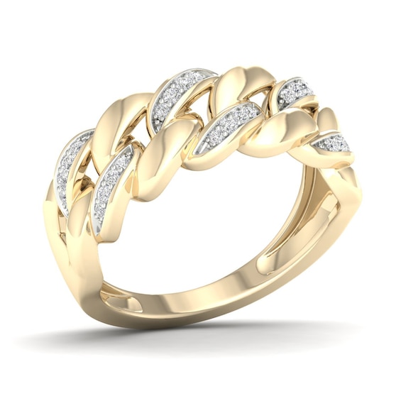 14K Gold Plated 1/6 CT.T.W. Lab-Grown Cuban Chain Ring