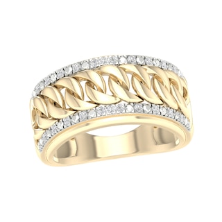 14K Gold Plated 1/5 CT. T.W. Lab-Grown Diamond Curb Chain Ring