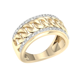 14K Gold Plated 1/5 CT. T.W. Lab-Grown Diamond Curb Chain Ring