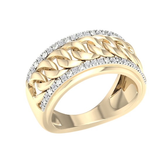 14K Gold Plated 1/5 CT. T.W. Lab-Grown Diamond Curb Chain Ring