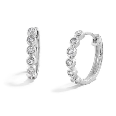 Sterling Silver 1/6 CT. T.W. Lab-Grown Diamond Round Bezel Huggie Hoops