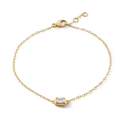 14K Gold Plated 1/4 CT. T.W. Lab-Grown Diamond Emerald Cut Solitaire Bracelet - 6.5" + .5"