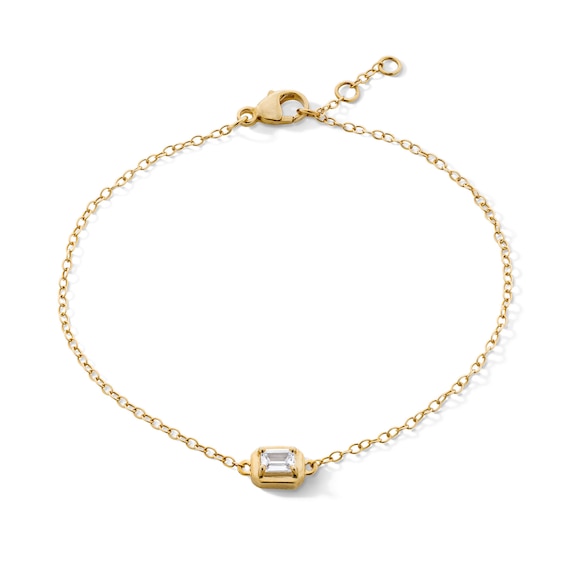 14K Gold Plated 1/4 CT. T.W. Lab-Grown Diamond Emerald Cut Solitaire Bracelet - 6.5" + .5"