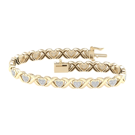 14K Gold Plated 1/2 CT. T.W. Lab-Grown Diamond Heart Bracelet - 7.25"