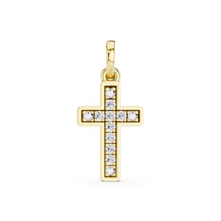 10K Gold 1/20 CT. T.W. Lab-Grown Diamond Square Cross Necklace Charm