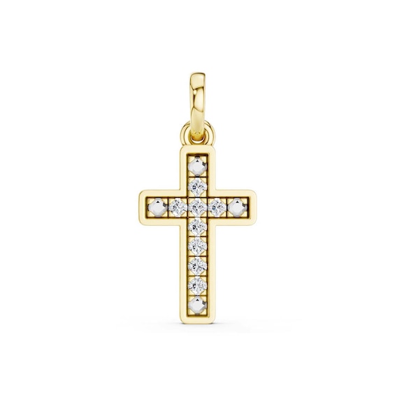 10K Gold 1/20 CT. T.W. Lab-Grown Diamond Square Cross Necklace Charm