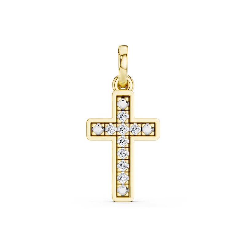 10K Gold 1/20 CT. T.W. Lab-Grown Diamond Square Cross Necklace Charm