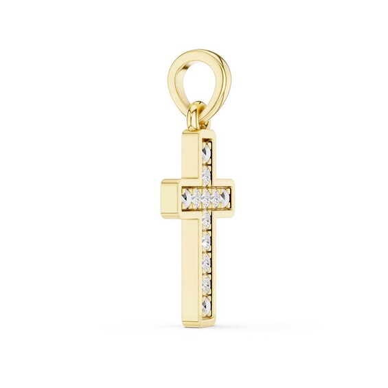 10K Gold 1/20 CT. T.W. Lab-Grown Diamond Square Cross Necklace Charm