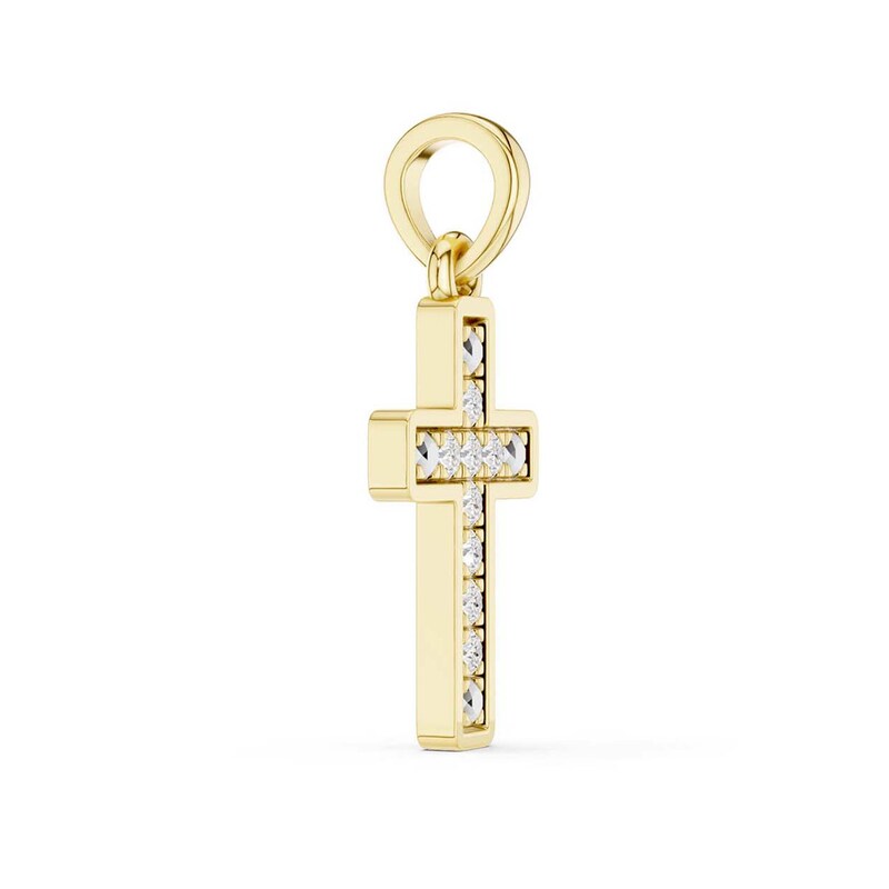 10K Gold 1/20 CT. T.W. Lab-Grown Diamond Square Cross Necklace Charm