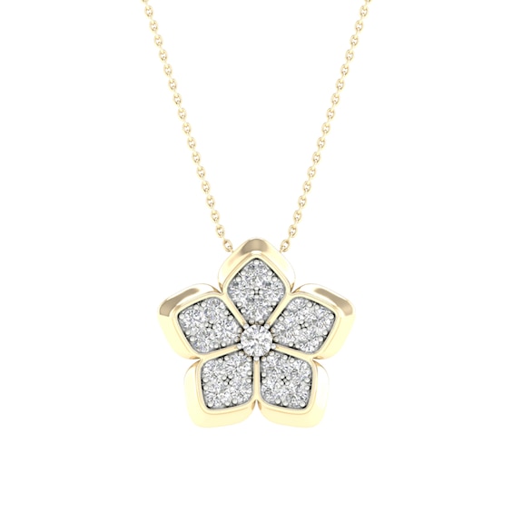 14K Gold Plated 1/6 CT. T.W. Lab-Grown Diamond Cluster Flower Pendant - 16" + 2"