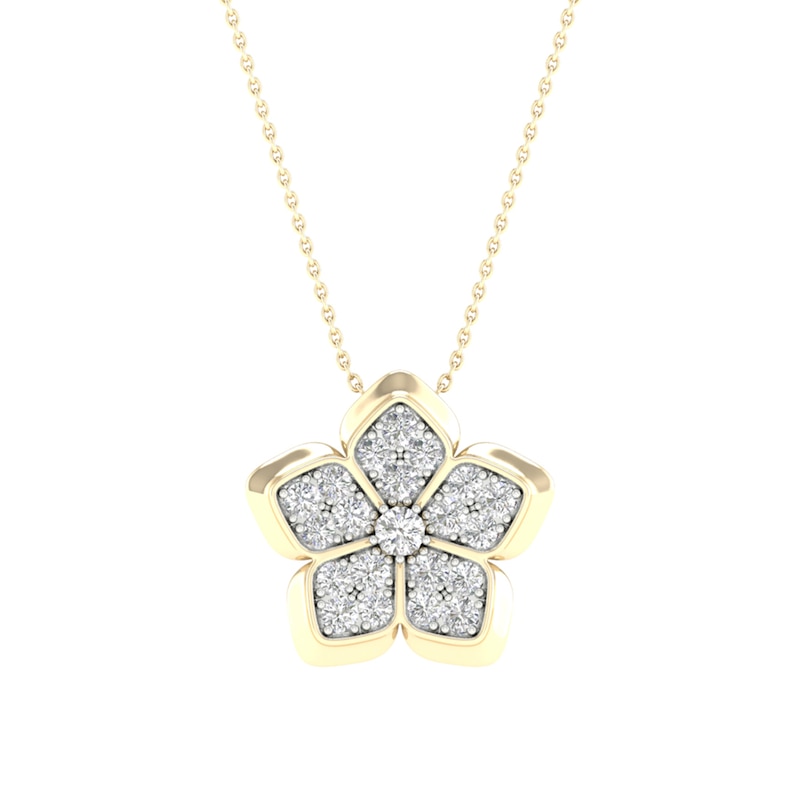 14K Gold Plated 1/6 CT. T.W. Lab-Grown Diamond Cluster Flower Pendant - 16" + 2"