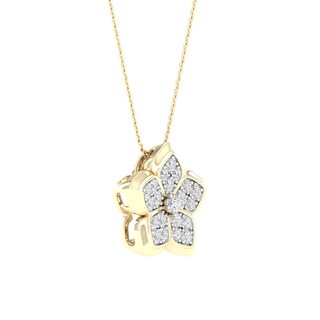 14K Gold Plated 1/6 CT. T.W. Lab-Grown Diamond Cluster Flower Pendant - 16" + 2"