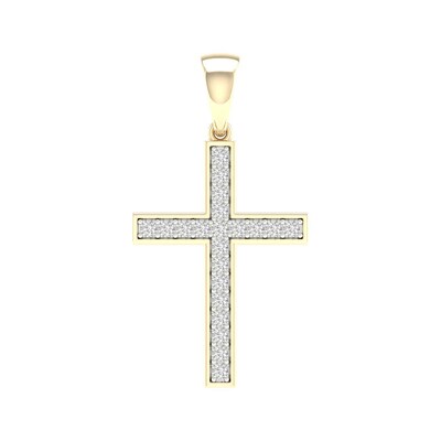14K Gold Plated 1/4 CT. T.W. Lab-Grown Diamond Cross Necklace Charm