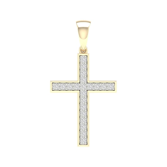 14K Gold Plated 1/4 CT. T.W. Lab-Grown Diamond Cross Necklace Charm