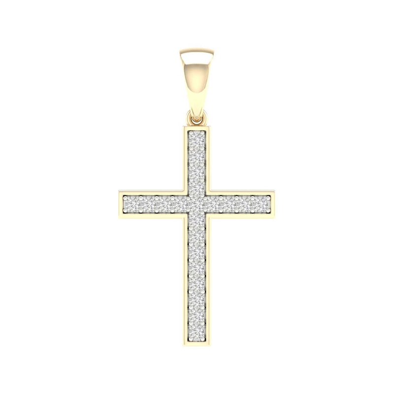 14K Gold Plated 1/4 CT. T.W. Lab-Grown Diamond Cross Necklace Charm