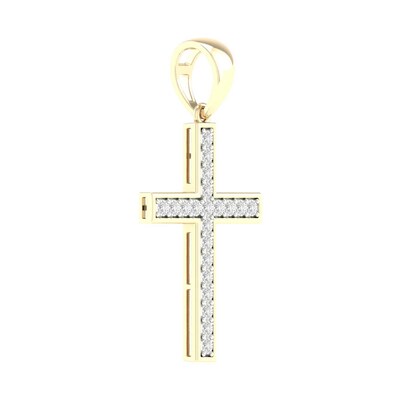 14K Gold Plated 1/4 CT. T.W. Lab-Grown Diamond Cross Necklace Charm