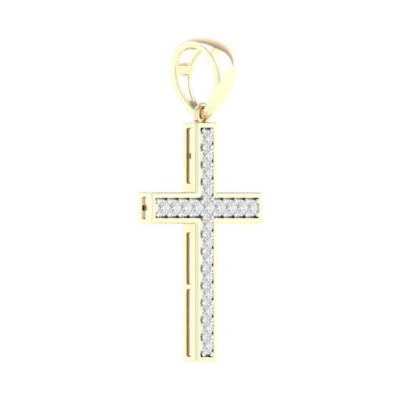 14K Gold Plated 1/4 CT. T.W. Lab-Grown Diamond Cross Necklace Charm