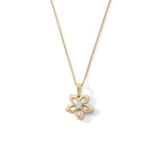 14K Gold Plated 1/8 CT. T.W. Lab-Grown Diamond Open Flower Pendant - 16" + 2"
