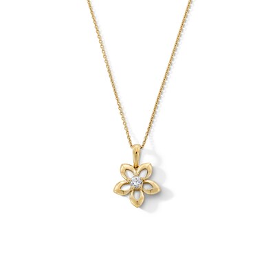 14K Gold Plated 1/8 CT. T.W. Lab-Grown Diamond Open Flower Pendant - 16" + 2"