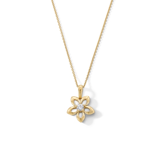14K Gold Plated 1/8 CT. T.W. Lab-Grown Diamond Open Flower Pendant - 16" + 2"