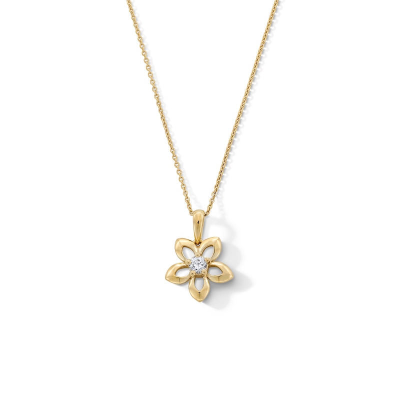 14K Gold Plated 1/8 CT. T.W. Lab-Grown Diamond Open Flower Pendant - 16" + 2"