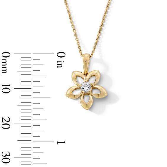 14K Gold Plated 1/8 CT. T.W. Lab-Grown Diamond Open Flower Pendant - 16" + 2"