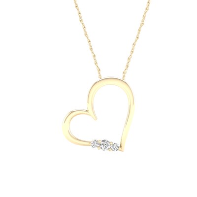 10K Gold 1/15 CT. T.W. Lab-Grown Diamond Open Heart Pendant - 16" + 2"