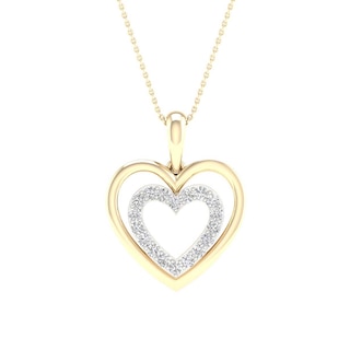 14K Gold Plated 1/6 CT. T.W. Lab-Grown Diamond Double Heart Pendant - 16" + 2"